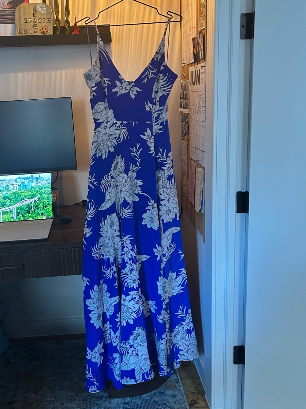 Yumi Kim Blue Floral Maxi Dress with White Flower Print